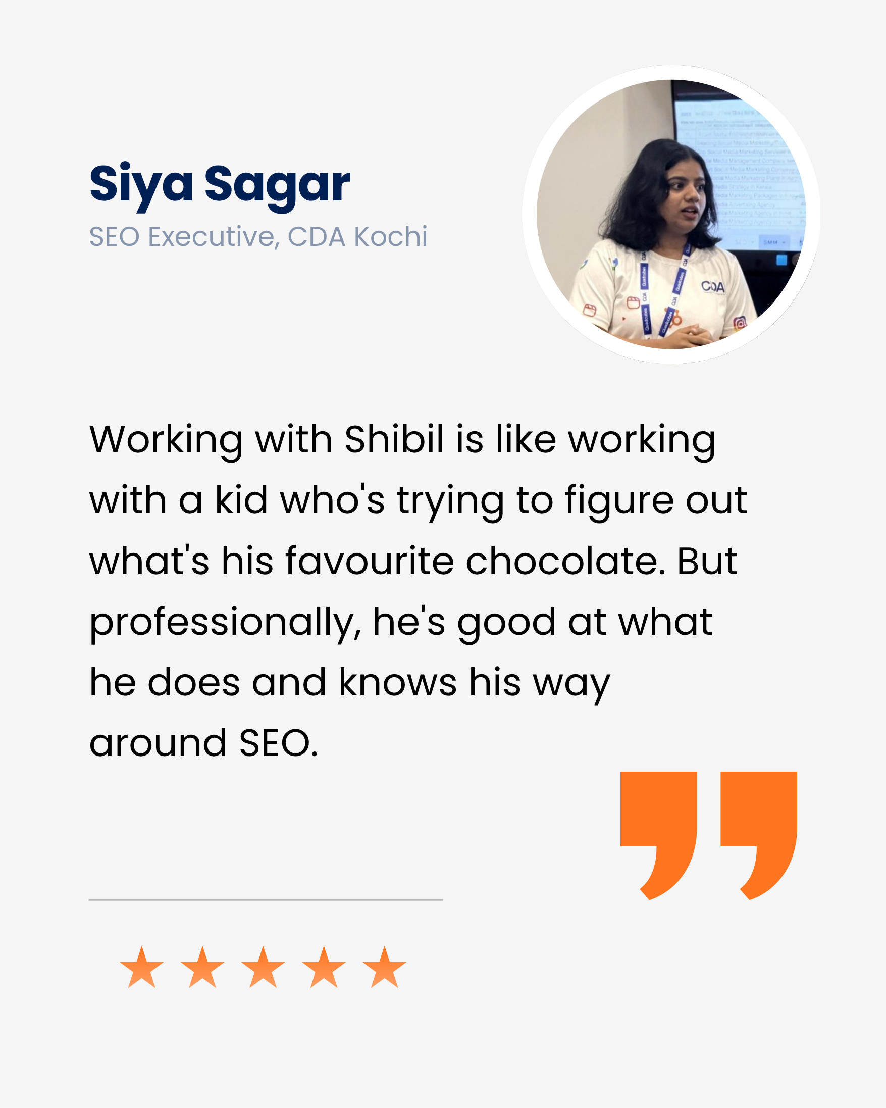 Testimonial image abouit the digital marketing strategist in Malappuram